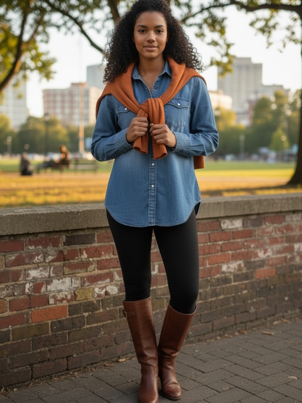 Old Navy Denim Button-Down Shirt in Medium Blue